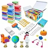 essenson Modelliermasse Kit - 50 Farben Lufttrockener Magischer Knete für Kinder, DIY Formton mit werkzeugen, Tierisches Zubehör, Kunsthandwerk Geschenk für Jungen und Mädchen im Alter von 6+ Jahren