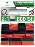 QUADRIOS GmbH | 800 Stück Schrumpfschlauch Set | Schrumpfrate 2:1 | Schrumpfschläuche 1,5mm bis 12mm, Industriequalität, Halogenfrei, KFZ-geeignet, Verschiedene Größen, Schwarz/Rot