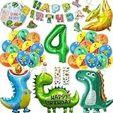 Dino Geburtstag Deko 4 Jahre, Folienballon, Luftballons, Geburtstagsdeko Jungen, Zahlen Luftballon, Dinosaurier Dschungel Deko, Spielzeug