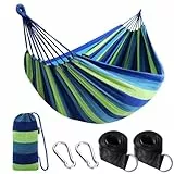 ANYOO Hängematte Outdoor Baumwolle Bequemer Stoff mit Baumfreundlichen Gurten zum Aufhängen, Robuste Tragbare Hängematte mit Reisetasche für Garten, Indoor, Balkon, Terrasse, Camping