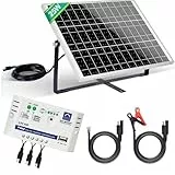 ECO-WORTHY 25W 12V Monokristallines Solarmodul Solarpanel Kit: 25W Solarpanel + Verstellbare Halterung + SAE-Anschlusskabel +10A Laderegler für Auto RV Marine Boot