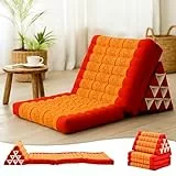 Leewadee - Bequeme Japanische Bodenmatratze - Thai Bodenliege mit Dreieckskissen - Futon Klappmatte - Thai Massagematte, 170 x 53 cm, Orange Rot
