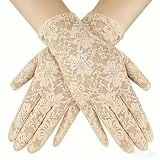 Andiker Kurz Spitzenhandschuhe Damen, Vintage-Opernhandschuhe, zartgestrickte Etikette Bride-Handschuhe für Hochzeit, Teeparty, Abendparty, Kostümzubehör (Champagnerfarben)