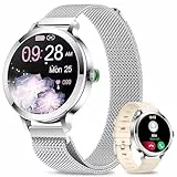 niolina Smartwatch Damen mit Telefonfunktion, 1.106' AMOLED Small Screen Smart Watch für Android iOS, IP68 Wasserdicht Armbanduhr mit 120+ Sport, Fitnessuhr für Pulsuhr/Schrittzähler/SpO2 (Silber)