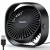 EasyAcc USB Ventilator, Mini Ventilator,Leise USB Tischventilator mit 2 Jahre Garantie,Starker Exquisit Lüfter und 3 Geschwindigkeiten,360 Grad Drehung Desk Fan für Schreibtisch,Zuhause,Büro - Schwarz