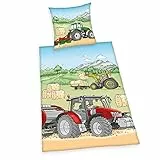 Herding Young Collection Bettwäsche-Set, Traktor-Wendemotiv, Baumwolle, Mehrfarbig, Deutsche Größe