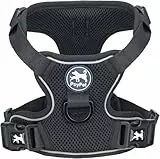 PoyPet Reflektierendes, weiches, atmungsaktives Hundegeschirr aus Mesh, erstickungsfreie, doppelt gepolsterte Weste mit verstellbarem Hals und Brust(Schwarz,M)
