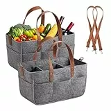 2er Filztasche Einkaufskorb, 16L Filztaschen Einkaufstasche mit Fächern, Filztasche Storage Faltbar, Robust Kaminholztasche für Outdoor Trips, Picknick, Einkaufen, Dunkelgrau, 38x23x18cm