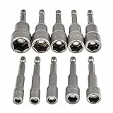 TIMESETL 10 Stück Steckschlüssel 6–15 mm Steckschlüsselsätze, Set Magnete Sechskant Stecknuss Nüsse 1/4 Zoll Stecknuss Adapter Bithalter Magnetisch Werkzeug Nuss Aufsatz für Akkuschrauber