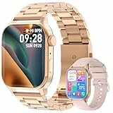Homailida Smartwatch Herren Smartwatch Damen mit 2 verstellbaren Armbändern, Smart Watch-Anrufe und Sprachassistent, Nachrichtenbenachrichtigungen, Business Stil, 100+ Sportmodi, Fitnessuhr Gold