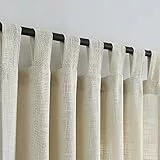 VOILYBIRD Halbtransparente Vorhänge aus Leinen, mit Schlaufen, lichtfilternd, Elegante Vorhänge und Vorhänge für Wohnzimmer, 132 x 244 cm Länge, 2 Paneele, Beige