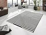 Hanse Home Teppich Panel – Wohnzimmerteppich Kurzflor Streifen Design Grafisches-Muster Moderne Optik für Esszimmer, Wohnzimmer, Kinderzimmer, Flur, Schlafzimmer, Küche – Schwarz Creme, 160x230cm