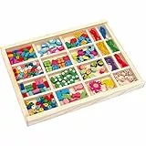 small foot Fädelperlen in Holzbox, buntes Perlenset aus Holz zum Basteln für Armbänder oder Ketten, ab 3 Jahren, 2465