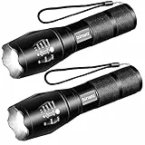 BINWO LED Taschenlampe 2000 Lumen mit 5 Lichtmodi(2 Stück), Starke Kleine Torch, Zoombare Wasserdichte Taktische Taschenlampe für Camping, Outdoor, Angeln, Wandern, Notfäll