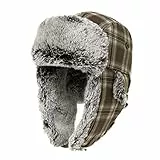 Comhats Warme Wolle Fliegermütze für Herren Ohrenklappen Unisex Ushanka Trappermütze mit Fleecefutter weiche Wintermütze Winddicht Beige-Kaffee L