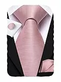 Hi-Tie Herren Seiden Helles Rosa Krawatte Set Jacquard Krawatte mit Einstecktuch Manschettenknöpfe Für Hochzeit