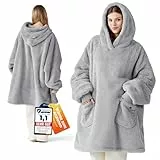 BEDSURE Hoodie Decke mit Ärmeln - Kuschelpullover als Geschenke für Frauen - Tragbare Decke zum Anziehen Erwachsene Kuscheldecke mit Ärmeln Weich Warm Geschenke für Freundin Mütter, Grau 95x85 cm