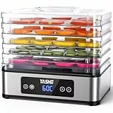YASHE Dörrautomat, 5 Edelstahl-Dörrgitter, Einstellbarer Timer & Temperatur, 360° Luftzirkulation, BPA-frei, 400W Dörrgerät für Jerky, Früchte, Kräuter, Hundesnacks
