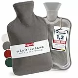 Blumtal Premium Wärmflasche mit Bezug Fleece - Wärmeflasche aus verwendungssicherem Naturkautschuk mit Fleecebezug - auslaufsichere Bettflasche 1,5 L - beruhigend & wärmend - Bettflasche Grau