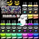 Fantastory Leuchtfarben Nachtleuchtend Farben 10x60ml, wasserfeste Acrylfarbe Glow in the Dark Farbe und Schwarzlicht Farbe, für Halloween Steine, Leinwände. Acrylic Paint Set (Mildcolor Serie)