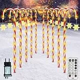 HELESIN Lichterkette Zuckerstangen, 10 Stück Erhöhtes Design Zuckerstangen LED Außen, 110LED 12 Modi Zuckerstangen Beleuchtet, Wasserdicht Schneeflocke Weihnachtssbeleuchtung für Garten Weihnachtsdeko
