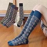 LUMoony MoonyLI 4 Paar Damen Kniestrümpfe aus Baumwolle Bedruckte Baumwollsocken Blumenmuster Lange Baumwollsocken Kompressionsstrümpfe Kniestrümpfe Casual Knit Kniestrümpfe