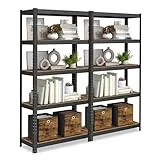 SONGMICS Standregal, 2er Set, Bücherregal, Lagerregal, 5 Ablagen, Küchenregal, Regal, 30 x 75 x 150 cm, bis 650 kg belastbar, verstellbare Ablagen, Industrie-Design, vintagebraun-schwarz GLR030B02