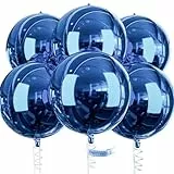 PartyWoo Luftballons Blau, 6 Stück Folienballons Marineblau, 22 Zoll Riesige 4D Rund mit Band - für Geburtstagsdeko, Hochzeitsdeko, Partydeko