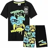 CityComfort Schlafanzug Kinder Jungen Teenager Sommer Baumwolle Pyjama Set Atmungsaktiv und Bequem Gaming Kurze Schlafanzüge Jungen (11-12 Jahre, Schwarz/Mehrfarbig)