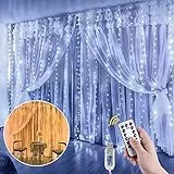 Anpro Vorhanglichtfesto, 3x3m 300 LEDs Vorhanglichtfestoen Lichterkette, 10 Beleuchtungsmodi Warmweiß / Kaltweiß, geeignet für Hochzeit, Garten, Raumdekoration