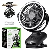 WUQNGI Mini Ventilator Leise,10000mAh USB Tischventilator Akku Aufladbar,Clip Ventilator Oszillierend Klein mit Timerfunktion Licht,Grow Ventilator Batterie für Schlafzimmer Auto Camping Kinderwagen
