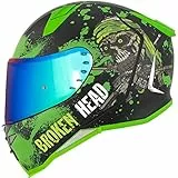 Broken Head Jack S. V2 Pro - Integral-Helm Grün- Sport-Motorrad-Helm Mit 2 Visieren (Klares + Gratis Grün Verspiegeltes Visier) - Größe S (55-56 cm)