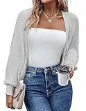 Hotouch Boleros für Damen Festlich Kurz Strickjacke Elegant Cardigan Open Front Shrugs Langarm Leichte Jäckchen Bolero Strick Bolerojacke Schulterjacke für Kleider Cocktail Party Freizet Hellgrau S