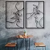 TJJTQP 3D Wandobjekt modern 2er Set, Wanddekoration Metall, Wanddeko Porträts, Gesichter aus Draht schwarz, Metall abstrakte Gesichtswanddekoration (60X50CM/24X20IN)