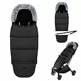 MoMi Fußsack 2 in 1 für Kinderwagen, Schlitten oder Autositz, mit Kapuze, Fellbesatz und abnehmbarem Fußteil, Reißverschluss links und rechts, Gurtschlitze, wasserabweisend