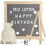 Tbintul Filz Brief Board, 25x25cm Holz Letter Board mit 340 Buchstaben Staffelei und Beutel für Memoboard Hängen in der Familie Küche Büro Hochzeit (Grau)