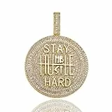 ICEDIAMOND 14K vergoldet Stay Humble-Hustle Hard Ermutigen Anhänger Halskette, Iced Out CZ Diamant Hip Hop Charm Schmuck für Männer Frauen (Gold)