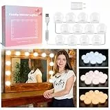 Akynite Spiegelleuchte Hollywood 12 LED Birnes mit Adapter, 3 Farbwechsel & 10 Helligkeit, Spiegellampe USB mit Schalter und Kabel, Make up Licht Dimmbar für Schminktisch Kosmetikspiegel Bad