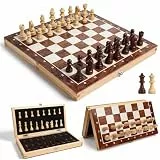 Schachspiel Holz für Erwachsene, OOCOME Tragbares Schachbrett Faltbares magnetisches Schach Brettspiel für Kinder Anfänger Reisen Schachfigurenset mit tragbarem Aufbewahrungsbrett