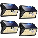 OUILA Solarlampen für Außen mit Bewegungsmelder, 【4 Stück】 185 LED 3 Modi Solarleuchten für Außen IP65 Wasserdichte, LED Außenwandleuchten für Wandleuchte, Garten, Hof, Garage, Haustüren（Warmweiß）