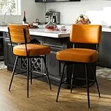 Urhanherry 360°drehbarer Barhocker 2er Set mit Lehne, Mid-Century-Stil, 10cm dick Sitzkissen - Barstuhl mit Rückenlehne Fußstütze für Theke, Küche, Hausbar - Karamellbraun