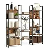 Relaxdays Bücherregal, 14 Ablagen, Holzoptik, Metall, Standregal Wohnzimmer, HBT: 166x158x24 cm, Buchregal, vintagebraun