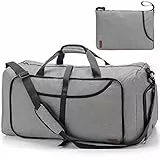 Vogshow Reisetasche große Faltbare, Weekender Übernachtungstasche Seesack wasserdicht Sporttasche mit Schuhfach für Männer und Frauen (Grau, 80L)