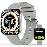 MFVLP Smartwatch Herren Damen, KI-Zifferblatt, KI Q&A, 1.85' HD AMOLED Curved Display Smart Watch mit Blutdruck-/Schlaf-/Herzfrequenzmonitor, 110+ Sportmodi Fitnessuhr für iOS Android-Hellgrau