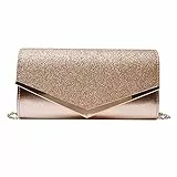 MEGAUK Damen Glitzer Clutch Unterarmtasche mit Abnehmbare Kette für Hochzeit Wedding Ball Bankett Prom Party, Rosagold