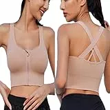 BSLVWG Sport-BH für Frauen-Reißverschluss vorne Befestigung Sport-BH Abnehmbare gepolsterte Nahtlose Activewear BHS Plus Größe für Mädchen im Yoga Gym Workout Fitness (Rosa, M)