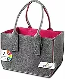 Tebewo Filztasche - praktische Einkaufstasche - modische Shopping Bag - Einkaufskorb aus Filz - faltbare Tragetasche - Dunkelgrau/Magenta