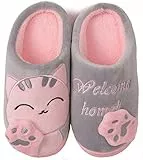 ChayChax Winter Baumwolle Hausschuhe Kinder Herren Damen Warme Plüsch Pantoffeln Weiche Bequeme, Grau Pink, 39/40 EU = Hersteller 40/41