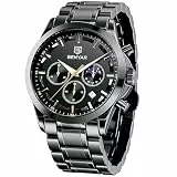 Benyar Herren-Armbanduhr, wasserdicht, Chronograph, beleuchtet, klassisch, Lederarmband, großes Zifferblatt, Datum, analog und Kratzfest, Elegantes Geschenk (Schwarz/Schwarz), Blau-Silber-B, Lässig