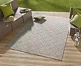 NORTHRUGS In- und Outdoor Teppich Karo 80x150cm - Wetterfest Modern Geometrisch Muster Kariert Allover Design Läufer für Balkon Terrasse Garten Wintergarten Wohnzimmerteppich Wasserfest in Grau